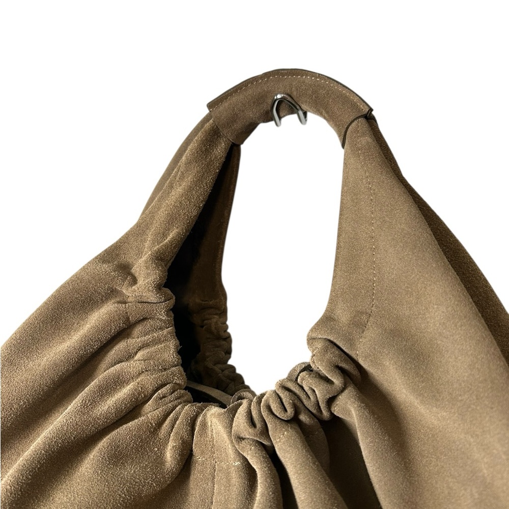 Closed Golden Wood Suede Hobo Bag Slouchy Minimalist Luxury Shoulder Bag - Picture 3 of 16